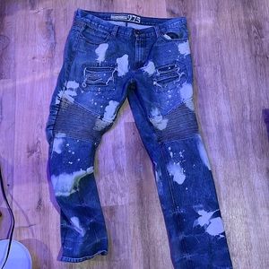 bleach stained blue jeans
